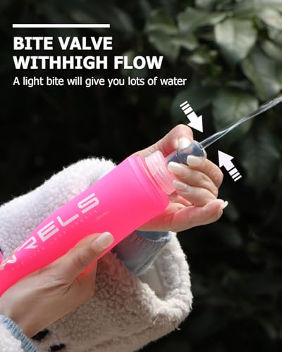 WRELS TPU Soft Flask Lightweight Portable Reusable Water Bottle,BPA Free Collapsible Flask for Hydration Pack in Running Hiking Cycling and Marathon - color: 150ml/5.07oz-2 Pack-Pink