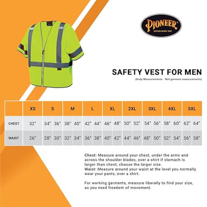 Pioneer Hi Vis Sleeved Mesh Safety Vest for Men & Women - Breathable- Reflective Tape - Pockets - Class 3 - Yellow/Green - color: Green, size: X-Large