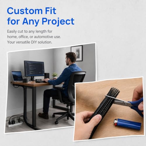 Split Cable Management Sleeve 1/4" Braided Wire Loom Tubing Cord Protector - size: 10ft - 1/4"