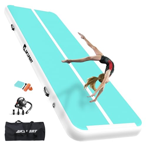 AKSPORT Gymnastics Air Mat Tumble Track Tumbling Mat Inflatable Floor Mats with Air Pump for Home Use/Tumble/Gym/Training/Cheerleading/Parkour/Beach/Park/Water - color: Double-side Mint Green, size: 10ftx3.3ftx4inch