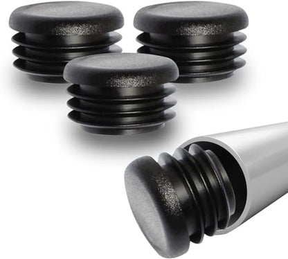 Prescott Plastics 1 1/4” (31.75mm) Outer Diameter Ribbed Plastic Hole Plugs, Round Black Metal Tubing End Caps, Strong Furniture Leg Inserts, Impact & Weather Resistant, Made in the USA - 50 Pack - color: 50 Pack, size: 1.25"