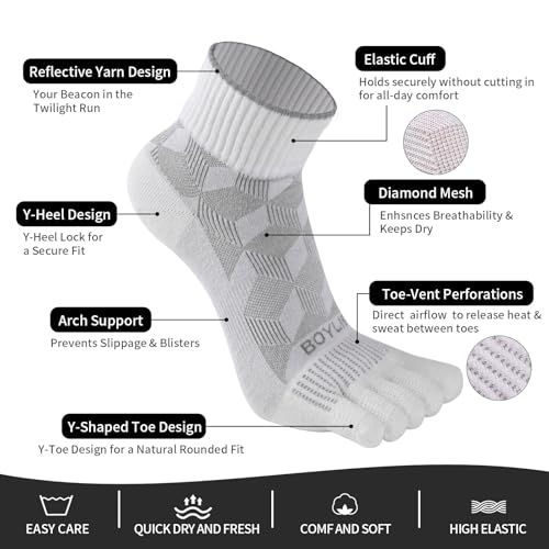 3 Pairs Coolmax Toe Five Finger Running Socks for Men Women -Lightweight Ankle Athletic Sock - color: Coolmax, size: Large