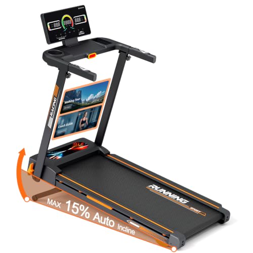 Foldable Treadmill for Home with 15% Auto Incline,300 lb, App, 12 HIIT