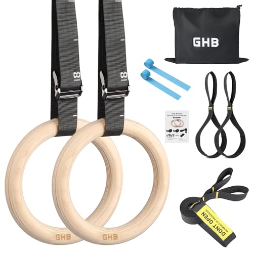 GHB Gymnastic Rings Wooden Gym Rings 1.25" - style: 32mm Rings & Buckle Numbered Straps Set