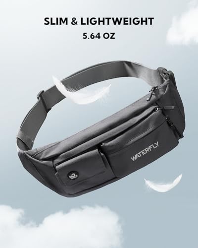 WATERFLY Small Crossbody Fanny Pack, Slim Waist Bag Chest Pouch Gray - color: Gray