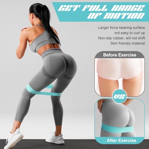 Hollowfly 12 Pcs Latex Resistance Loop Exercise Bands for Booty Workout Stretch Exercise Bands Non Slip for Legs Squat Resistance Loop Women Men Starter Butt Hip Thigh Fitness - color: Light Blue, style: Medium