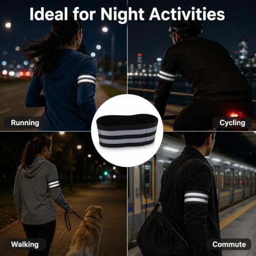 2 PCS Ultra-Reflective Arm Bands Leg Straps for Cycling Adjustable Elastic Safety Wristband for Running Jogging Motorcycle Night Visibility Gear Unisex Black - color: Black