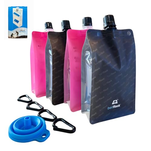 15oz Flexible Plastic Flask - 4-Pack Black & Pink with Plastic Carabiner - color: Black and Pink