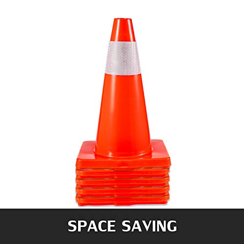 VEVOR 12Pack 18" Traffic Cones, Safety Road Parking Cones PVC Base, Orange Traffic Cone with Reflective Collars, Hazard Construction Cones for Home Traffic Parking - size: 18"(12Cones)