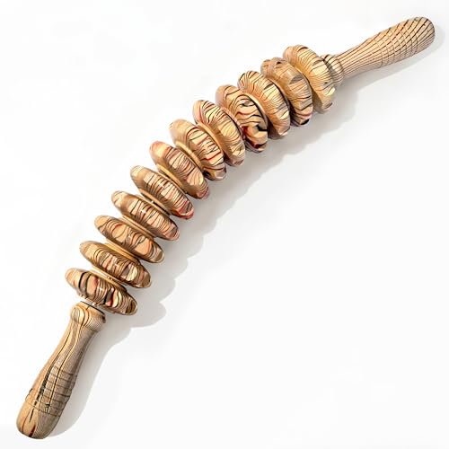 Wood Therapy Massage Roller Stick for Muscle Relief & Cellulite Reduction - color: Wood Grain-12 Rollers