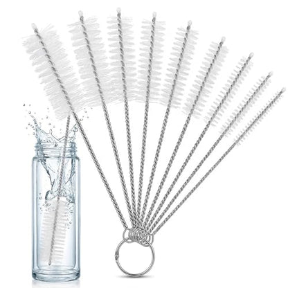 8-Inch Nylon Straw Cleaning Brushes, 10-Pack, Flexible Stainless-Steel Wire Tube Brushes, Non-Scratch and Rust-Resistant, for Reusable Straws, Bottles and Narrow Tubes