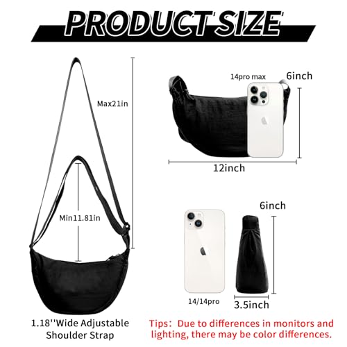 Nylon Crescent Crossbody Bag for Women Purses Trendy Men,Small Travel Sling Bag Hobo - color: 2 Black, size: Small