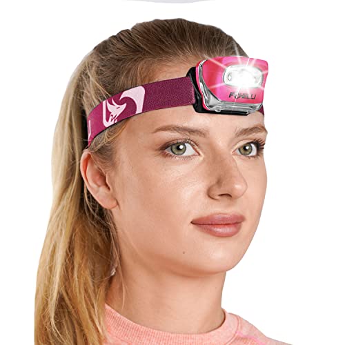 Foxelli LED Headlamp Flashlight for Adults & Kids, Running, Camping, Hiking Head Lamp with White & Red Light, Comfortable Headband, Lightweight & Waterproof, 3 AAA Batteries - color: 1-Pack Neon Pink