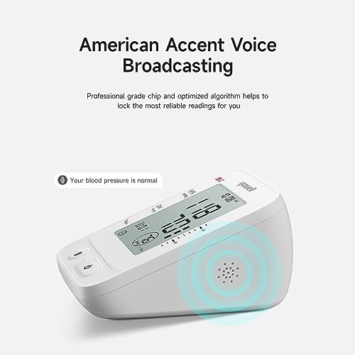yuwell Blood Pressure Monitor, Large Upper Arm Blood Pressure Cuff, Digital Blood Pressure Machine for Home Use, Large Display, Stores 99 Readings, Voice Broadcasting with Power Adapter and Batteries - color: White