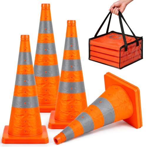 4 Pack 36In Collapsible Traffic Safety Cones with Reflective Collar - size: 36 Inch