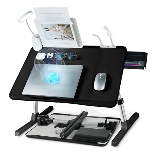 iXTRA Adjustable Laptop Lap Desk with Cooling Fan USB Light for Adults 60x40cm,Black - color: Black,60*40cm