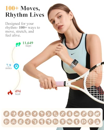 Fitness Tracker Watch for Women Men, Step Counter Compatible with iPhone Android, IP68 Waterproof Activity Tracker with Sleep Monitor, 110+ Sports (Classic, Silver, 1.57)