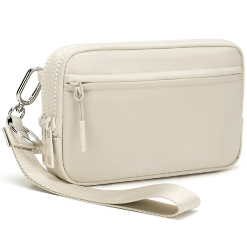 FODOKO Wristlet wallets for Women RFID crossbody bags with 4 Zippers - color: Beige 2