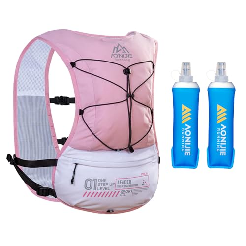 ICE FLAME Hydration Backpack Vest, 5L Multifunctional Outdoor Running Backpack fit 6.8 Inches Phone for Marathon Training, Hiking, Trail and Walking - style: Pink 2*500ml flask