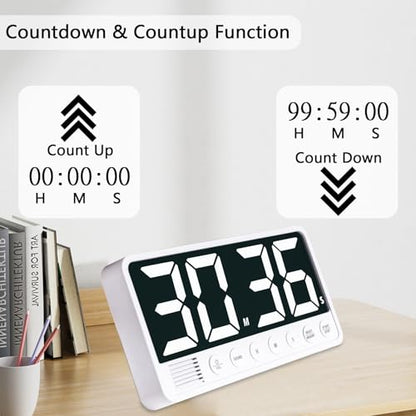 Digital Kitchen Timer, 7.1In Extra Large LED Display Countdown Timer - color: White
