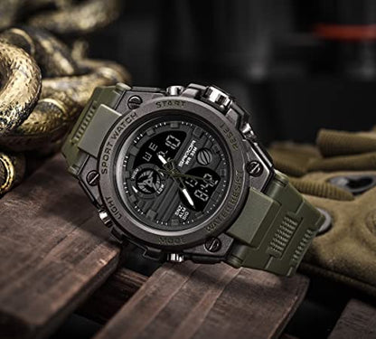 AIMES Men's Watches Sports Outdoor Waterproof Military Watch LED Date Alarm Stopwatch Multi-Function Tactics Big Face Wristwatch for Men - color: Green