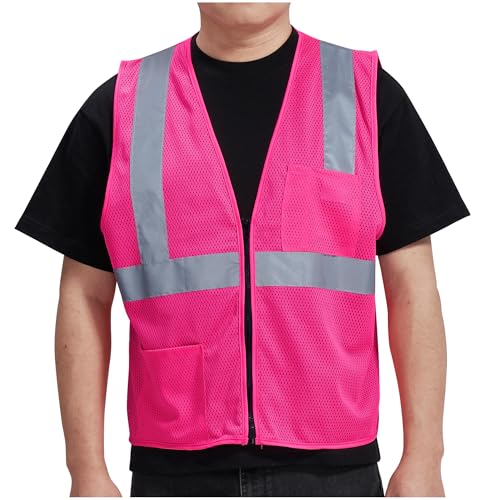 AYKRM 2 Pocket Mesh High Visibility Reflective Safety Vest for men & Women ANSI/ISEA 107 Standards - color: Pink, size: 3X-Large