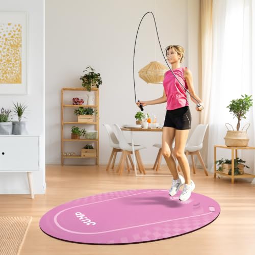 Jump Rope Mat Outdoor Indoor,Oval 52'' x 36'' Non-slip Fitness Exercise Mat - color: Pink