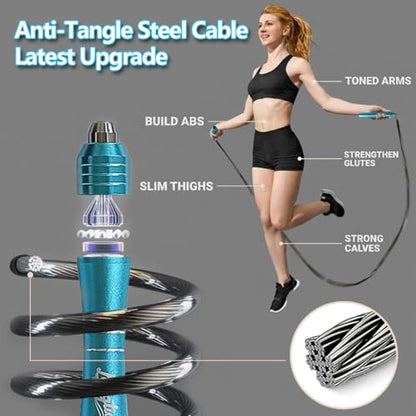 LANGETUKEE Speed Jump Rope - Professional Aluminum Alloy Skipping Rope with 360° Bearings - Adjustable 4mm Steel Cable for Double Unders, Boxing, MMA, HIIT & Cardio Training - Anti-Slip Grip - color: Double-blue