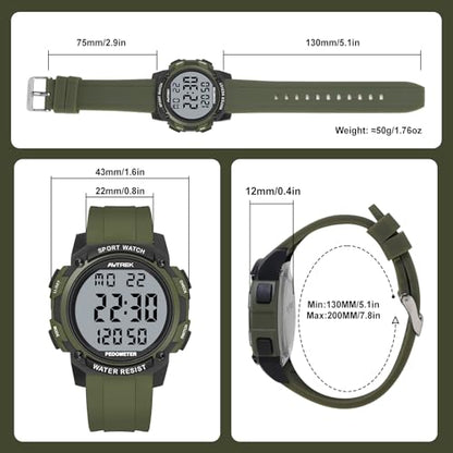 AVTREK Pedometer Watch for Walking Steps and Miles No Bluetooth/APP Needed - color: Green