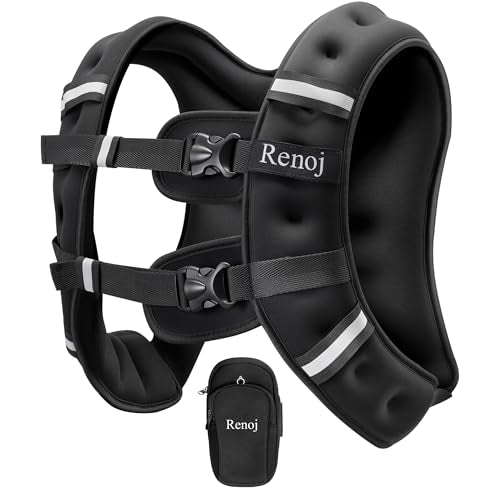 Renoj Weighted Vest for Women Men: Available in 6lb/8lb/10lb/11lb/12lb/14lb/16lb/20lb Fixed Weights for Walking, Running, Training, Exercise, Weight Loss - With Reflective Strips and Storage Pocket - color: Black, size: 16LB