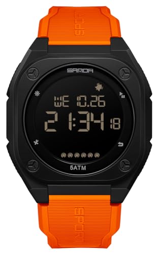 FANMIS Men's Digital Sports Watch Big Face Stopwatch Outdoor Rubber Strap - color: Orange