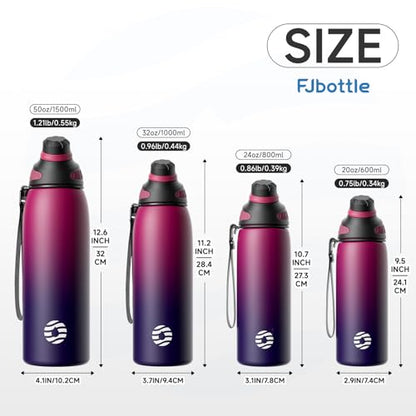 FJbottle 20oz Stainless Steel Insulated Water Bottle No Straw Spout Lid - color: Black-Purple, size: 20 Ounces