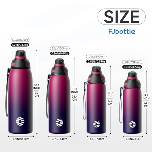 FJbottle 32oz Stainless Steel Insulated Water Bottle No Straw Spout Lid - color: Black-Purple, size: 32 Ounces
