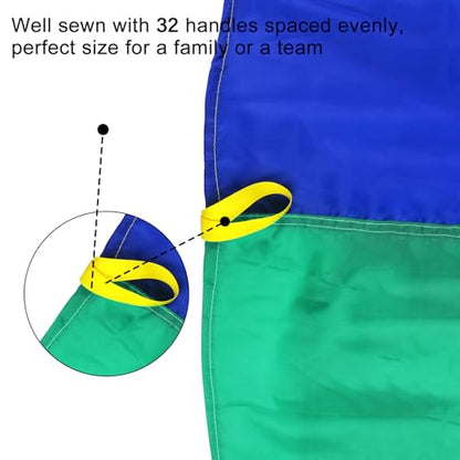 Parachute 13ft/ 16.4ft/ 20ft - Kids Play Gymnastics Parachute with Handles for Group Team Cooperative Games,Indoor Outdoor Gym Class Rainbow Parachute Birthday Church VBS Activity Supplies - size: 23ft