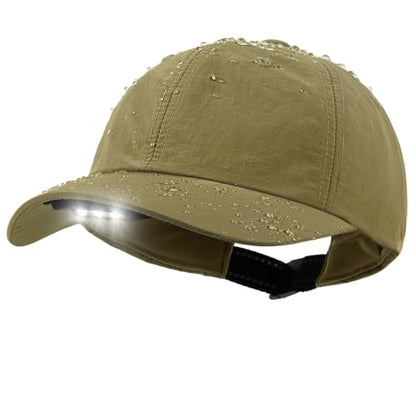 Hands Free Rechargeable LED Baseball Cap with Light Built-in Unisex Sport Waterproof Hat for Men Dad Husband Outdoor - color: Khaki