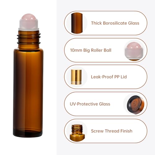 16 Pack 10ml Empty Roller Bottles,Amber Glass Roller Bottles Set