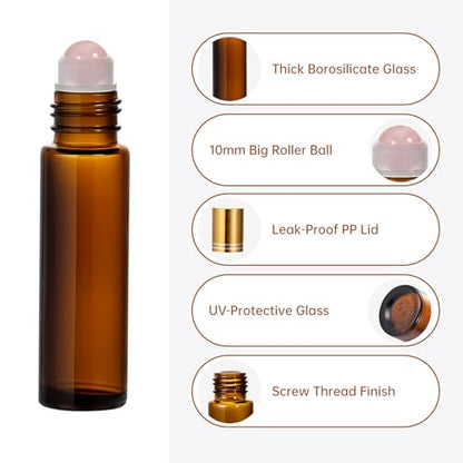 16 Pack 10ml Empty Roller Bottles,Amber Glass Roller Bottles Set