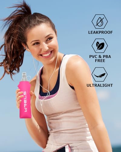 WRELS TPU Soft Flask Lightweight Portable Reusable Water Bottle,BPA Free Collapsible Flask for Hydration Pack in Running Hiking Cycling and Marathon - color: 150ml/5.07oz-2 Pack-Pink