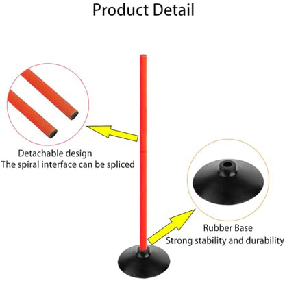 Orange Soccer Agility Poles Set Detachable Sports Trainning Speed Pole Slalom Poles with Rubber Base Sport Traning Equipment - color: Pack of 12, style: 3.3 FT