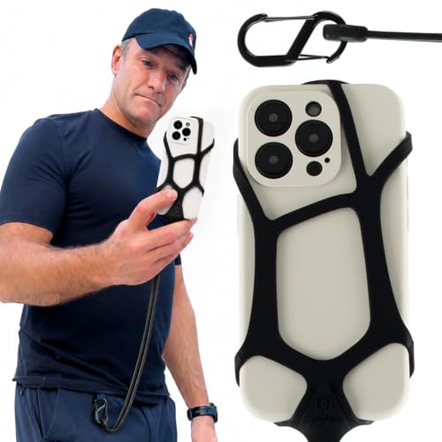 Pulpo Safety Cell Phone Lanyard Black Fits Smartphones 6.1" to 6.8” - Anti Theft Phone Strap for Men & Women, Lanyards for Phones, Hiking Phone Holder & Cellphone Lanyard, Silicone Crossbody Straps - color: 2am Black