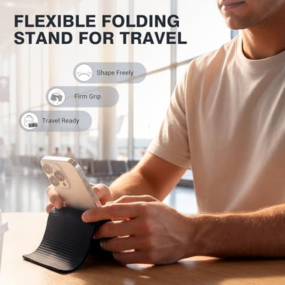 Sabary 2 Pack Flexible Silicone Phone Stand, Foldable Adjustable Phone Holder, Portable Non-Slip Bendable Desktop Stand for Desk, Travel, Office, Tablets, Laptops and Treadmills(Black) - color: Black