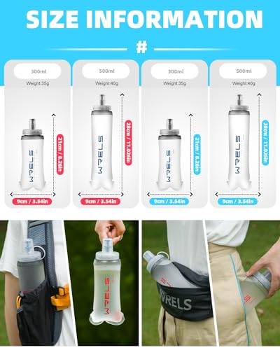WRELS Collapsible Soft Flask Water Bottle for Outdoors,Folding Collapsible Running Flask for Cycling Marathon Trail Race - color: 500ml/16.9oz-2 Pack-Blue