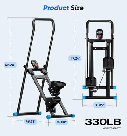 3-Level Adjustable Cardio Stair Stepper for Home, Folding Vertical Stair Stepper with Non-Slip Pedals & LCD Monitor, Portable Stair Stepper with Resistance & Handlebar, Supports 350 LBS, Unisex - size: Basic