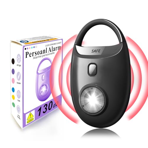Personal Safety Alarm with Led Strobe Light, 130dB Self Defense Keychain for Women Girls Students, Emergency Safety Alarm Siren - color: Black