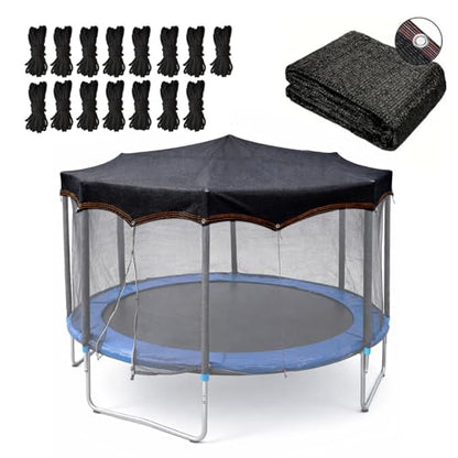 Trampoline Shade Cover 90% Shading Ratio Black Sunshade Tent Top Cover 10ft 12ft 14ft for Round Trampoline, Easy to Install for Backyard Playground, Sunproof Net for Outdoor, Tent Only (Fits 14FT) - size: Fits 14FT