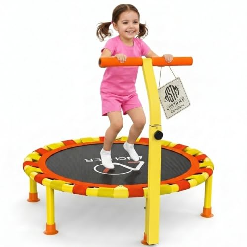 ANCHEER 38'' Indoor Toddler Trampoline for Kids, Foldable with T-Handle - color: Light Yellow