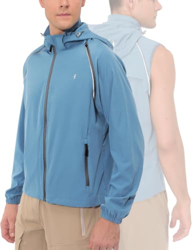 Little Donkey Andy Mens Packable Cycling Jacket Removable Sleeves & Hood - color: Detachable Hood-blue, size: 3X-Large