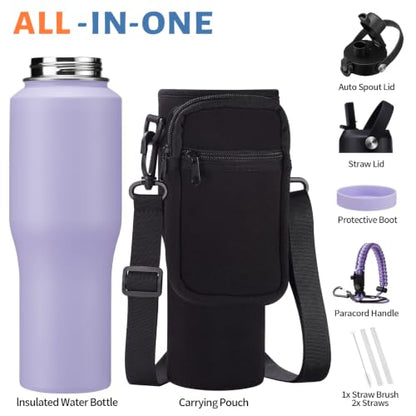 32oz Insulated Bottle with Straw - Spout Lid – Leak Proof Insulated Tumbler - color: Light Purple, size: 32 Ounces
