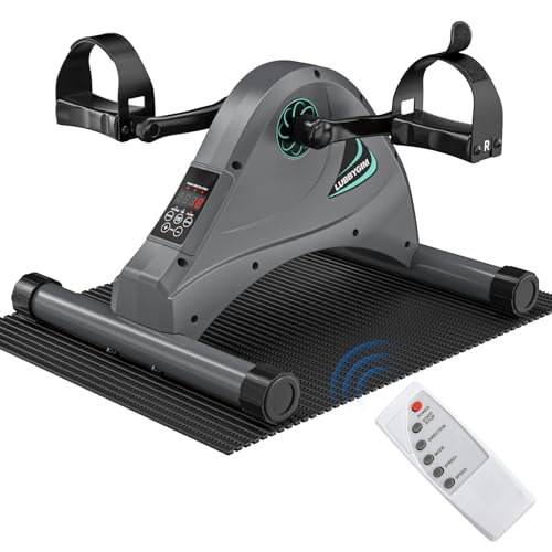 Under Desk Bike Pedal Exerciser for Seniors, LUBBYGIM Mini Exercise Bike for Physical Therapy, Electric Motorized Foot Pedal Machine for Arm and Leg Fitness, 6 Speed Levels - color: Gray