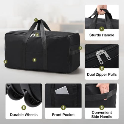 REDCAMP 85L/120L/140L Foldable Duffle Bag with Wheels, Large Travel Duffel Bag - color: Black